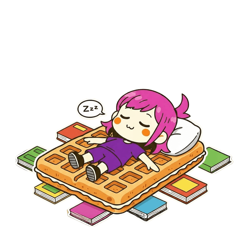 Mochi sleeping on waffles